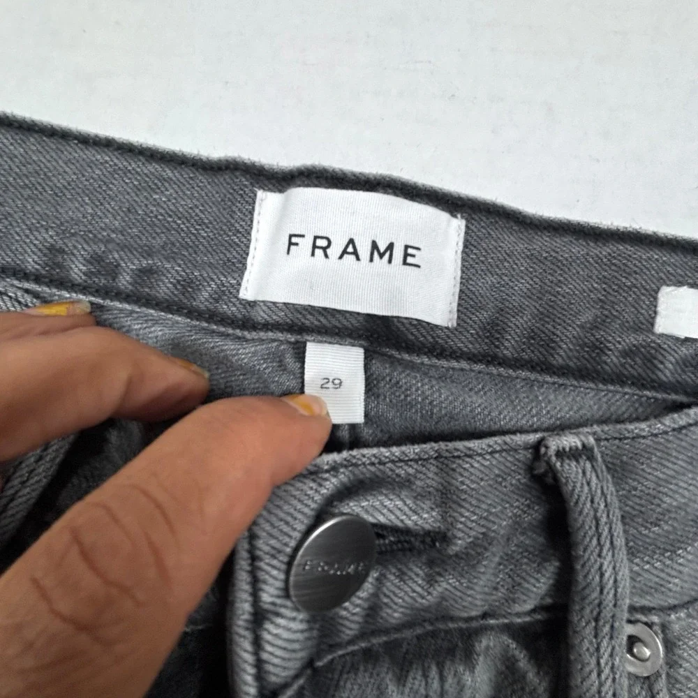 FRAME Gray Distressed Jeans Womens 29 30X27 Frayed Hem Button Fly Cropped EUC - Picture 4 of 11